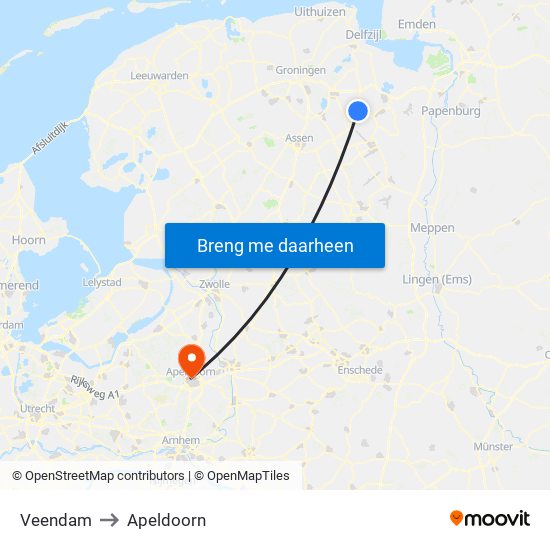 Veendam to Apeldoorn map