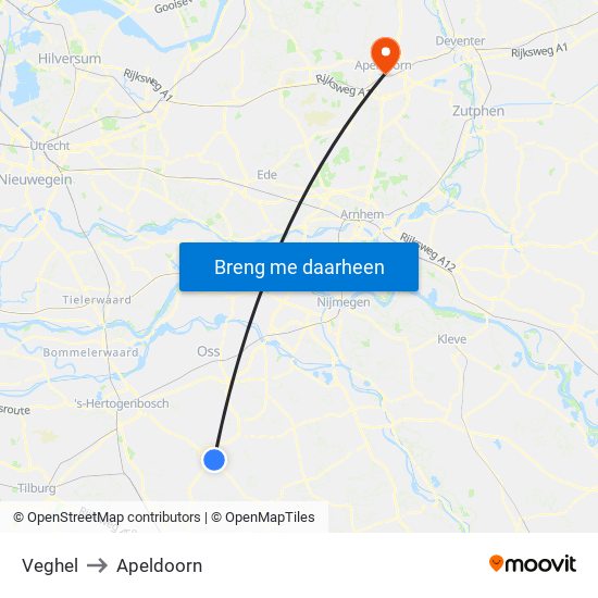 Veghel to Apeldoorn map