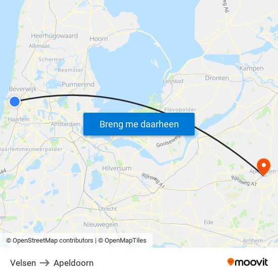 Velsen to Apeldoorn map
