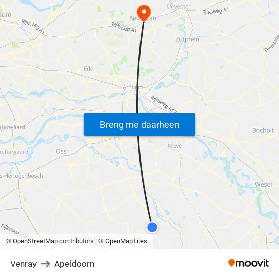 Venray to Apeldoorn map