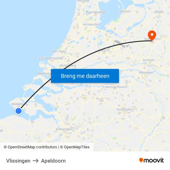 Vlissingen to Apeldoorn map