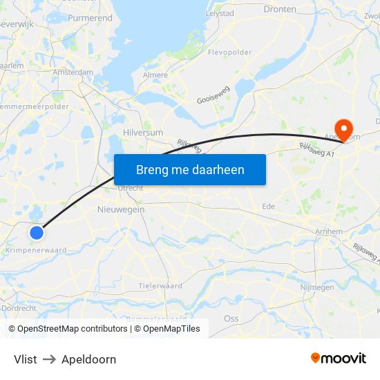 Vlist to Apeldoorn map