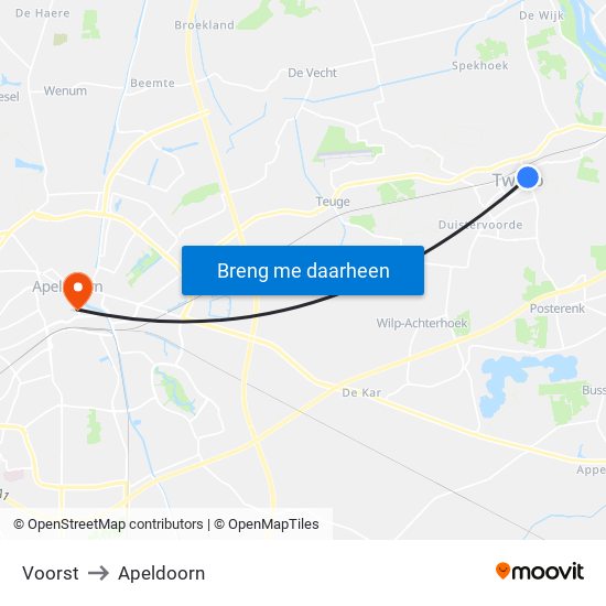 Voorst to Apeldoorn map