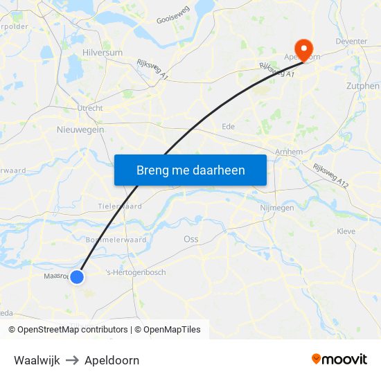 Waalwijk to Apeldoorn map