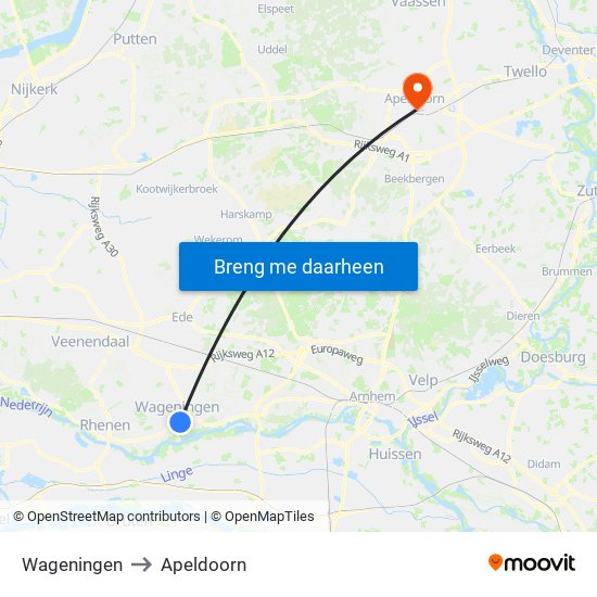 Wageningen to Apeldoorn map