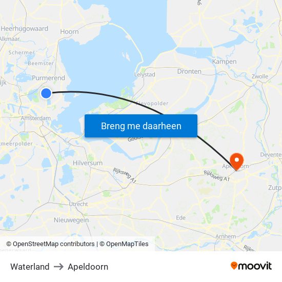 Waterland to Apeldoorn map