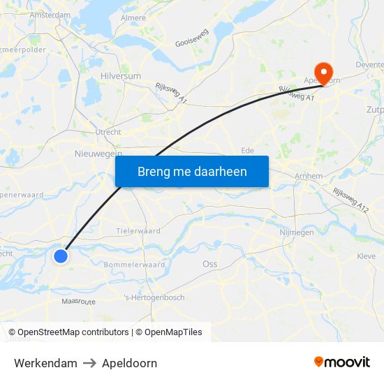 Werkendam to Apeldoorn map