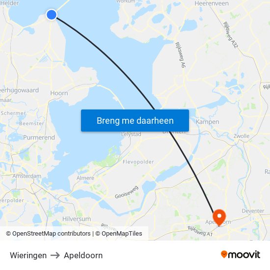 Wieringen to Apeldoorn map