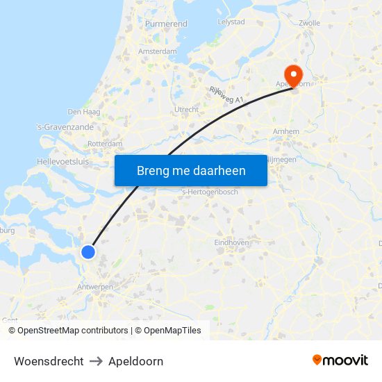 Woensdrecht to Apeldoorn map