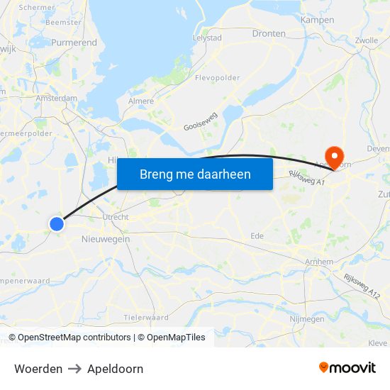 Woerden to Apeldoorn map