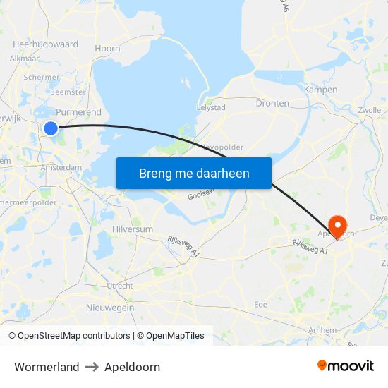 Wormerland to Apeldoorn map