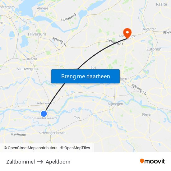 Zaltbommel to Apeldoorn map