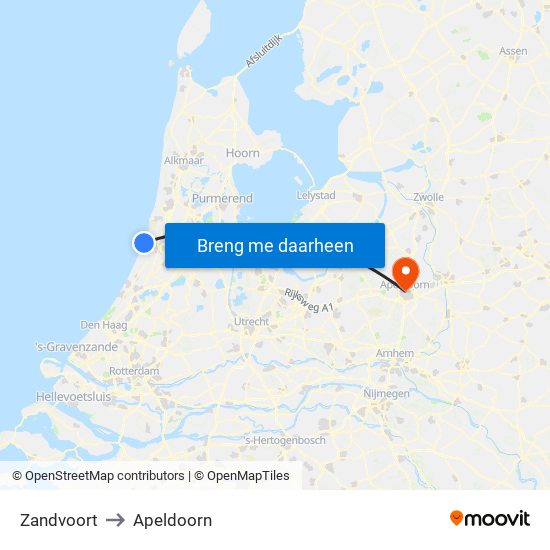 Zandvoort to Apeldoorn map