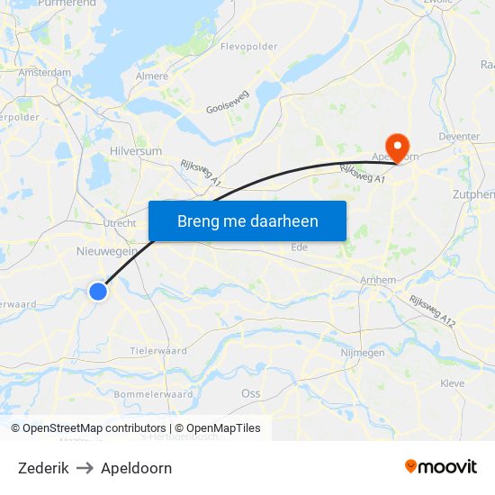 Zederik to Apeldoorn map