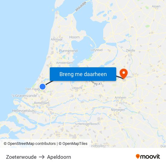 Zoeterwoude to Apeldoorn map