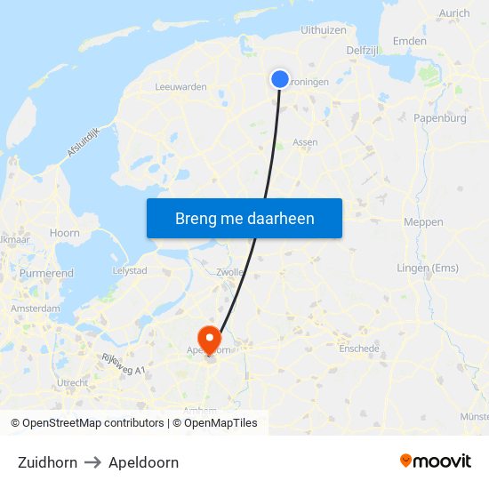 Zuidhorn to Apeldoorn map