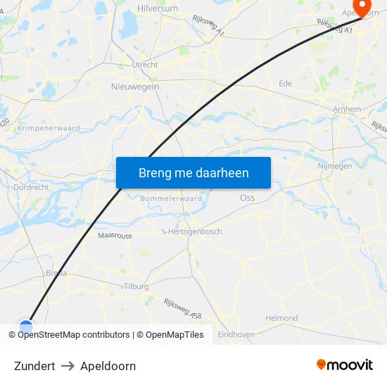 Zundert to Apeldoorn map