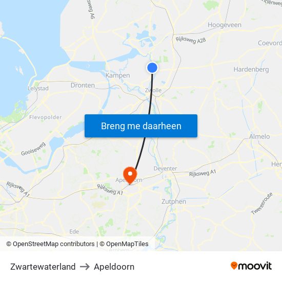 Zwartewaterland to Apeldoorn map