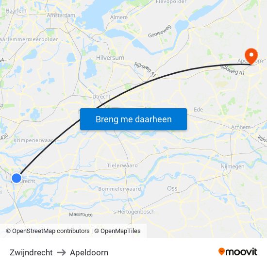 Zwijndrecht to Apeldoorn map