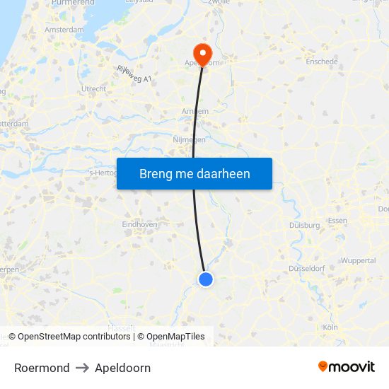 Roermond to Apeldoorn map