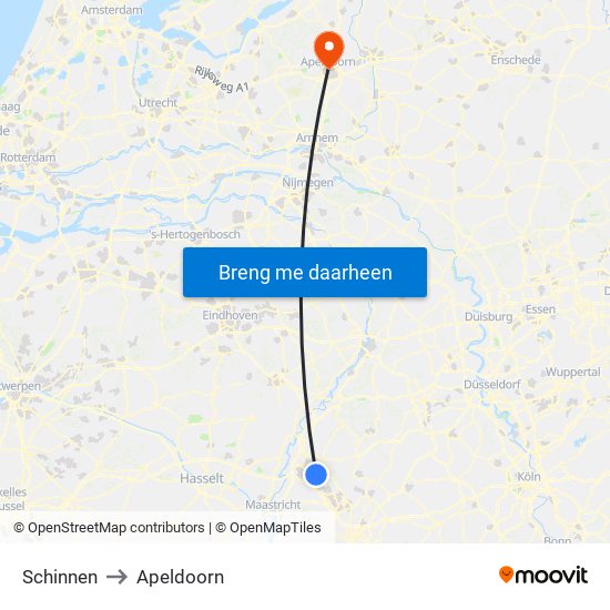 Schinnen to Apeldoorn map