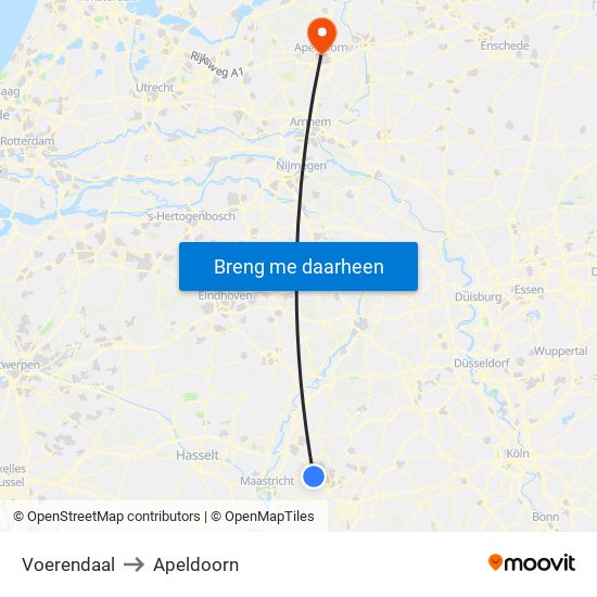 Voerendaal to Apeldoorn map