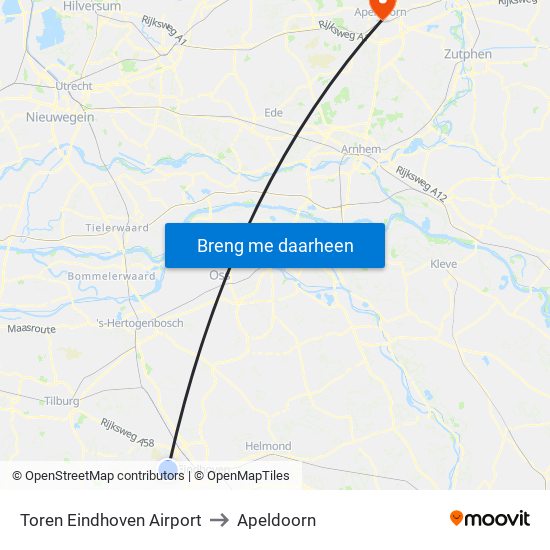 Toren Eindhoven Airport to Apeldoorn map