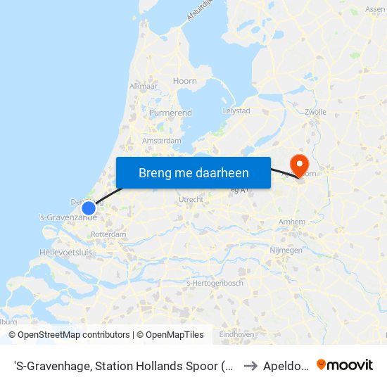 'S-Gravenhage, Station Hollands Spoor (Perron A) to Apeldoorn map