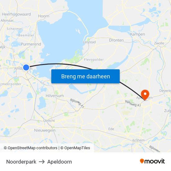 Noorderpark to Apeldoorn map
