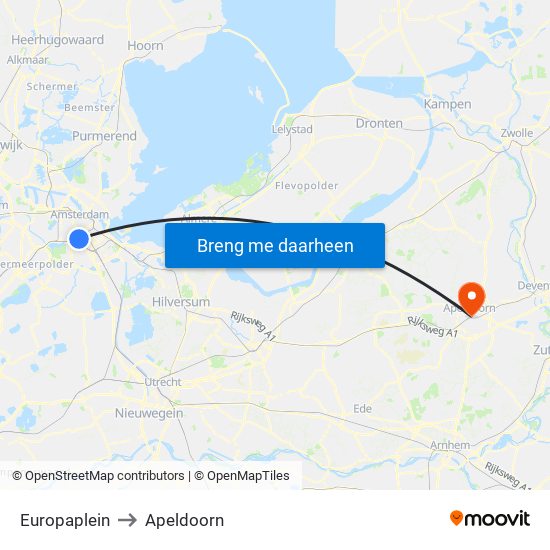 Europaplein to Apeldoorn map