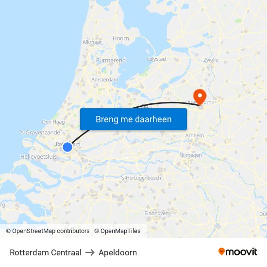 Rotterdam Centraal to Apeldoorn map