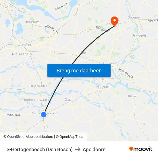 'S-Hertogenbosch (Den Bosch) to Apeldoorn map
