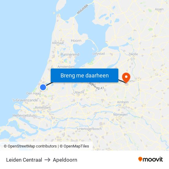 Leiden Centraal to Apeldoorn map