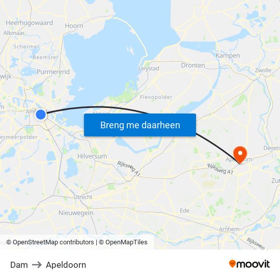 Dam to Apeldoorn map