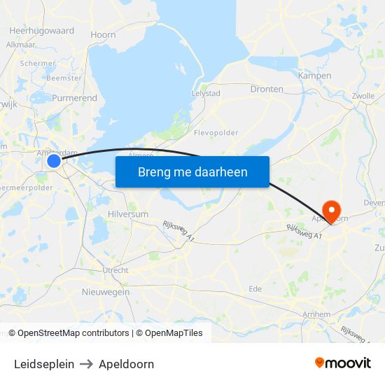 Leidseplein to Apeldoorn map