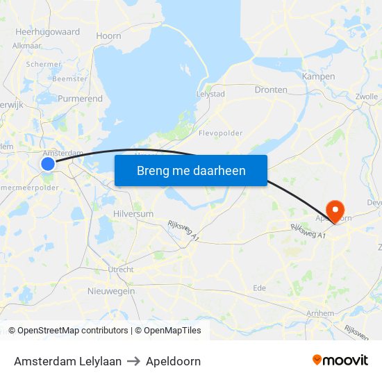 Amsterdam Lelylaan to Apeldoorn map