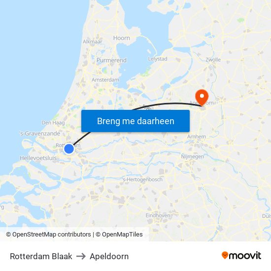 Rotterdam Blaak to Apeldoorn map