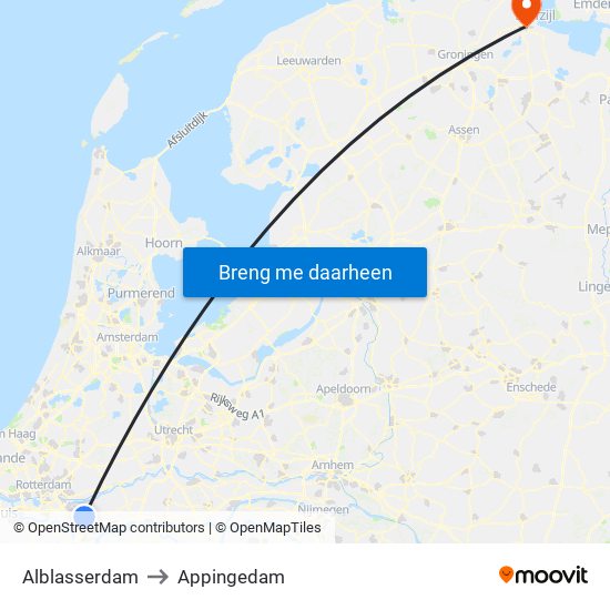 Alblasserdam to Appingedam map