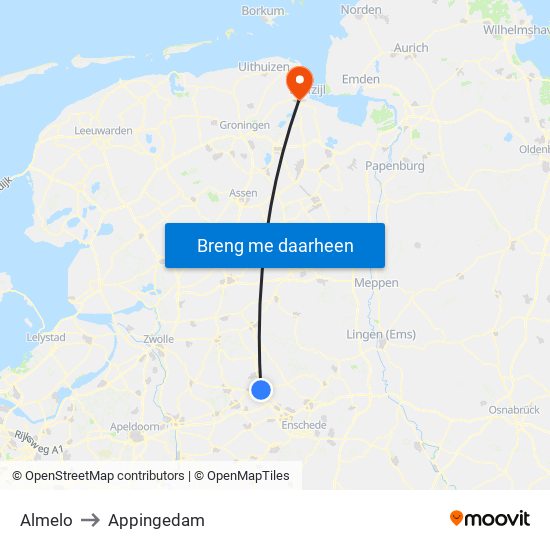 Almelo to Appingedam map