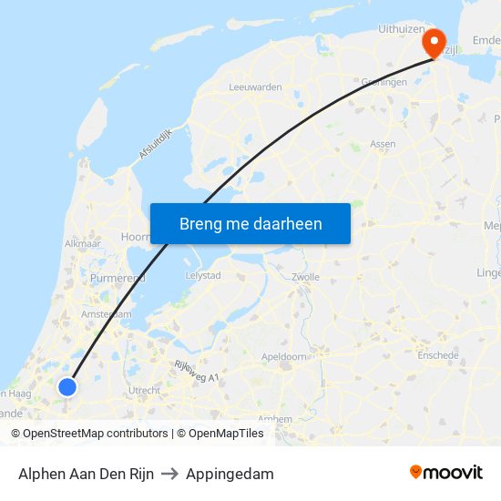 Alphen Aan Den Rijn to Appingedam map