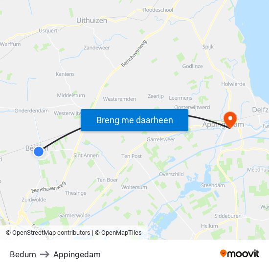 Bedum to Appingedam map