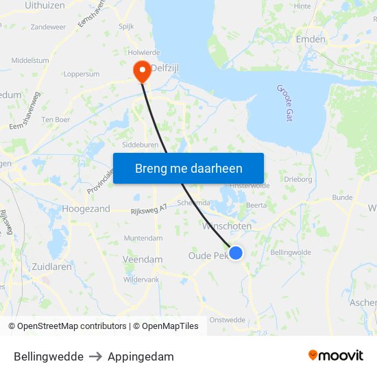 Bellingwedde to Appingedam map