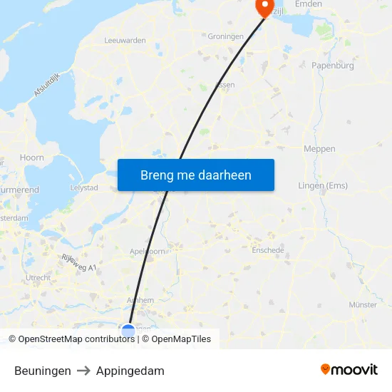 Beuningen to Appingedam map