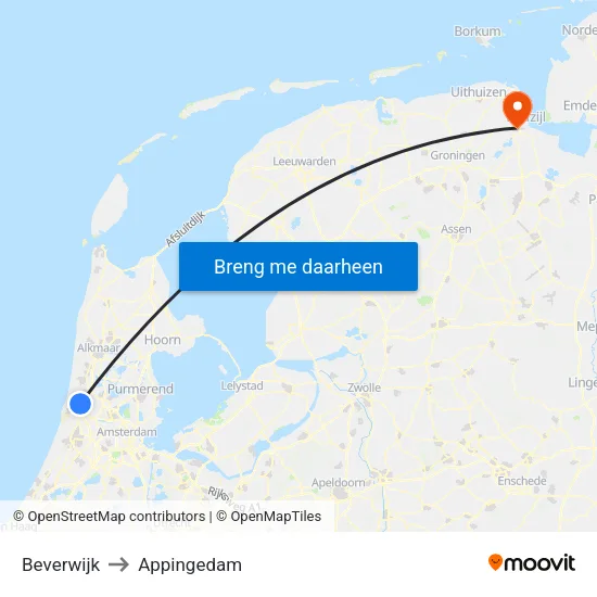 Beverwijk to Appingedam map