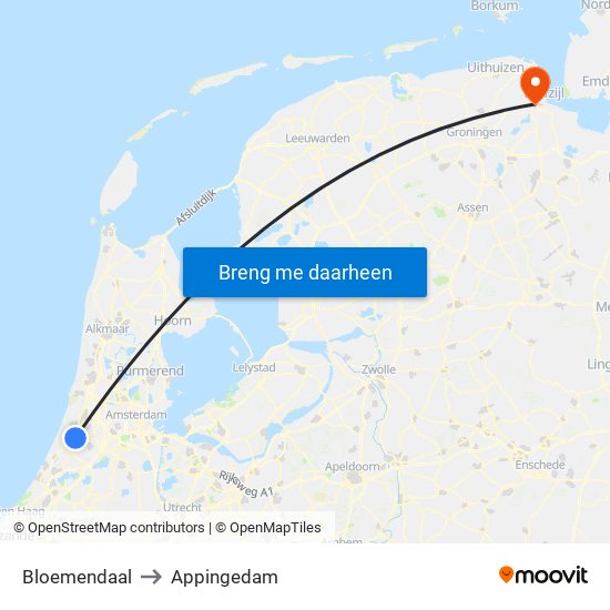 Bloemendaal to Appingedam map