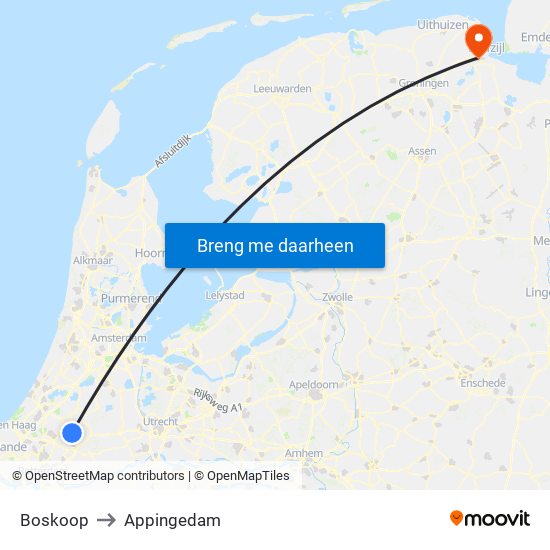 Boskoop to Appingedam map