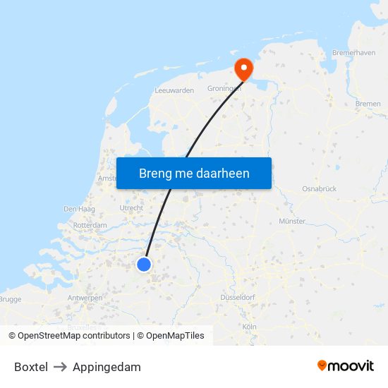 Boxtel to Appingedam map