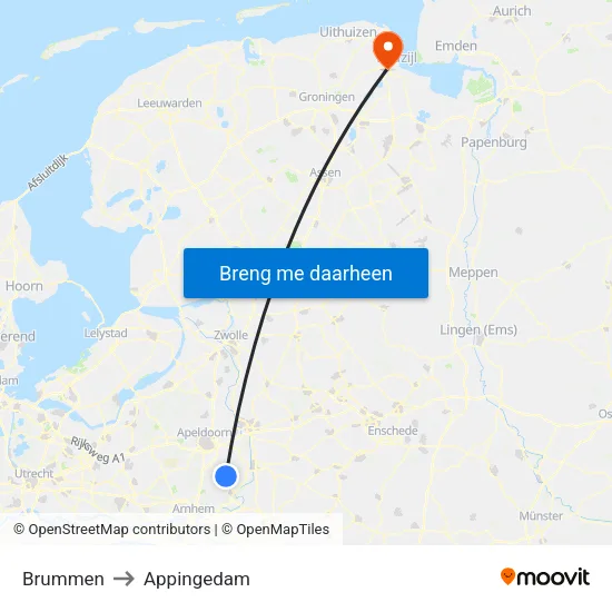 Brummen to Appingedam map