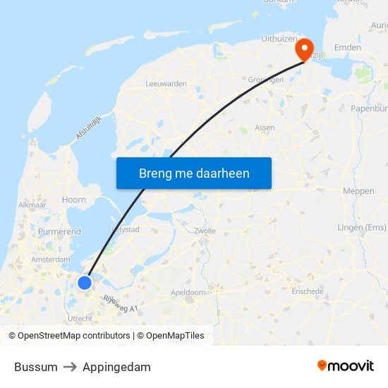 Bussum to Appingedam map