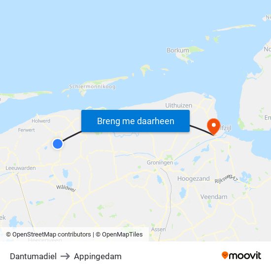 Dantumadiel to Appingedam map